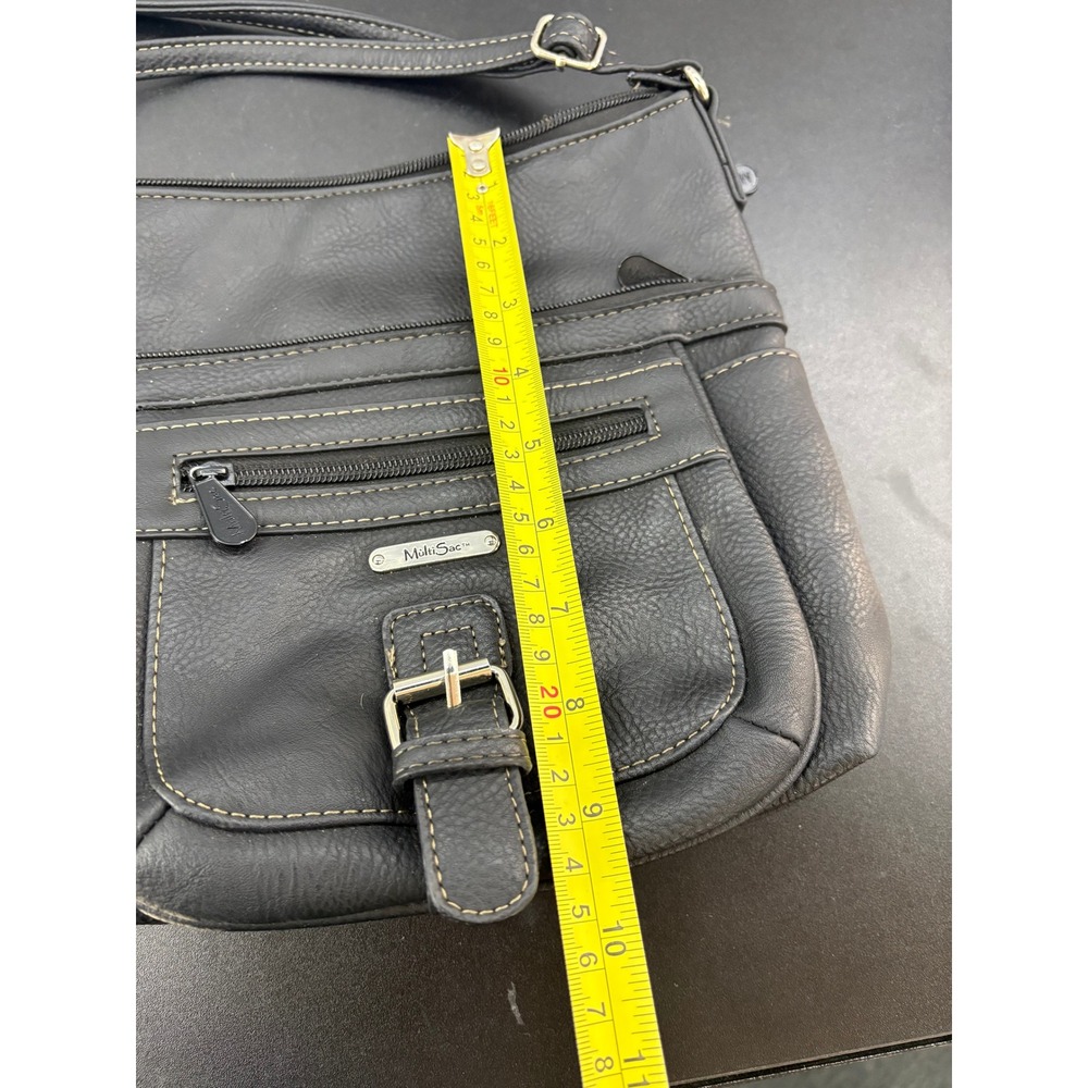 MultiSac Black Pebbled Crossbody Bag Multi Pocket Shoulder Purse Adjustable - Picture 9 of 10